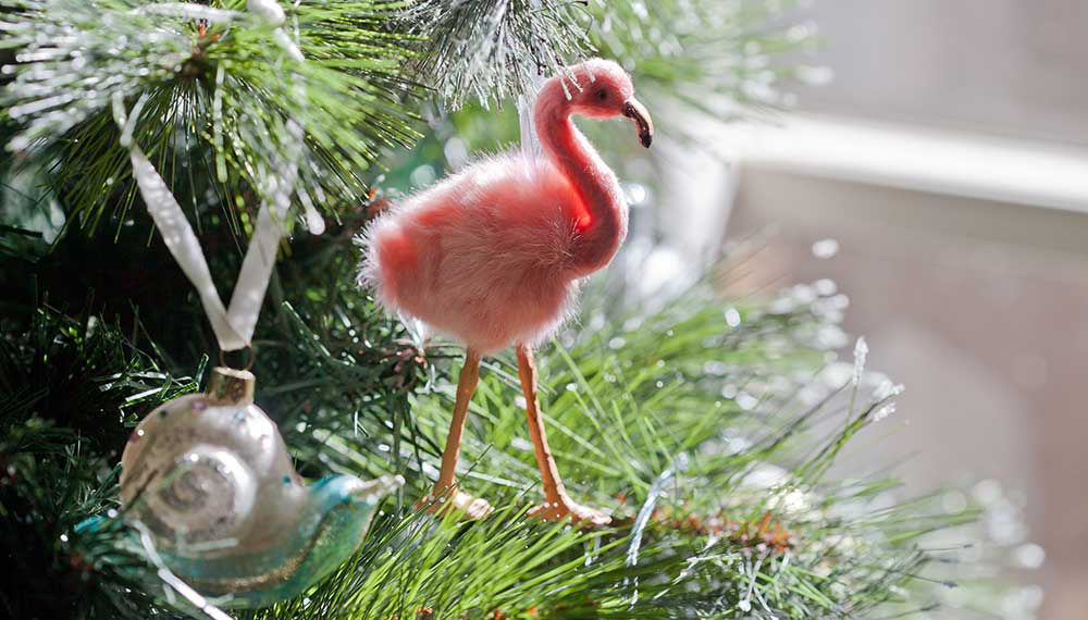 Flamingo Christmas Ornament on Tree