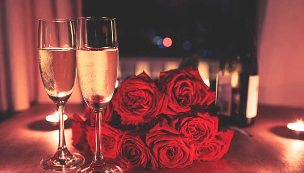 Valentine's Day Flowers and sparkling wine