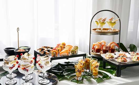 Variety of seafood appetizers presented beautifully
